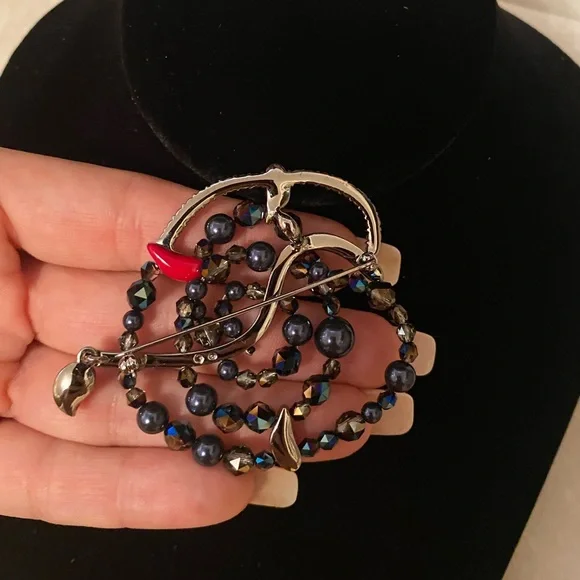 Swarovski gun metal multi tone beads and crystals brooch. Rare and stamped Jewelry